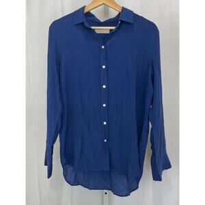 EVERLANE Silk Relaxed Button Down Long Sleeve Shirt Collared Blue Size 8